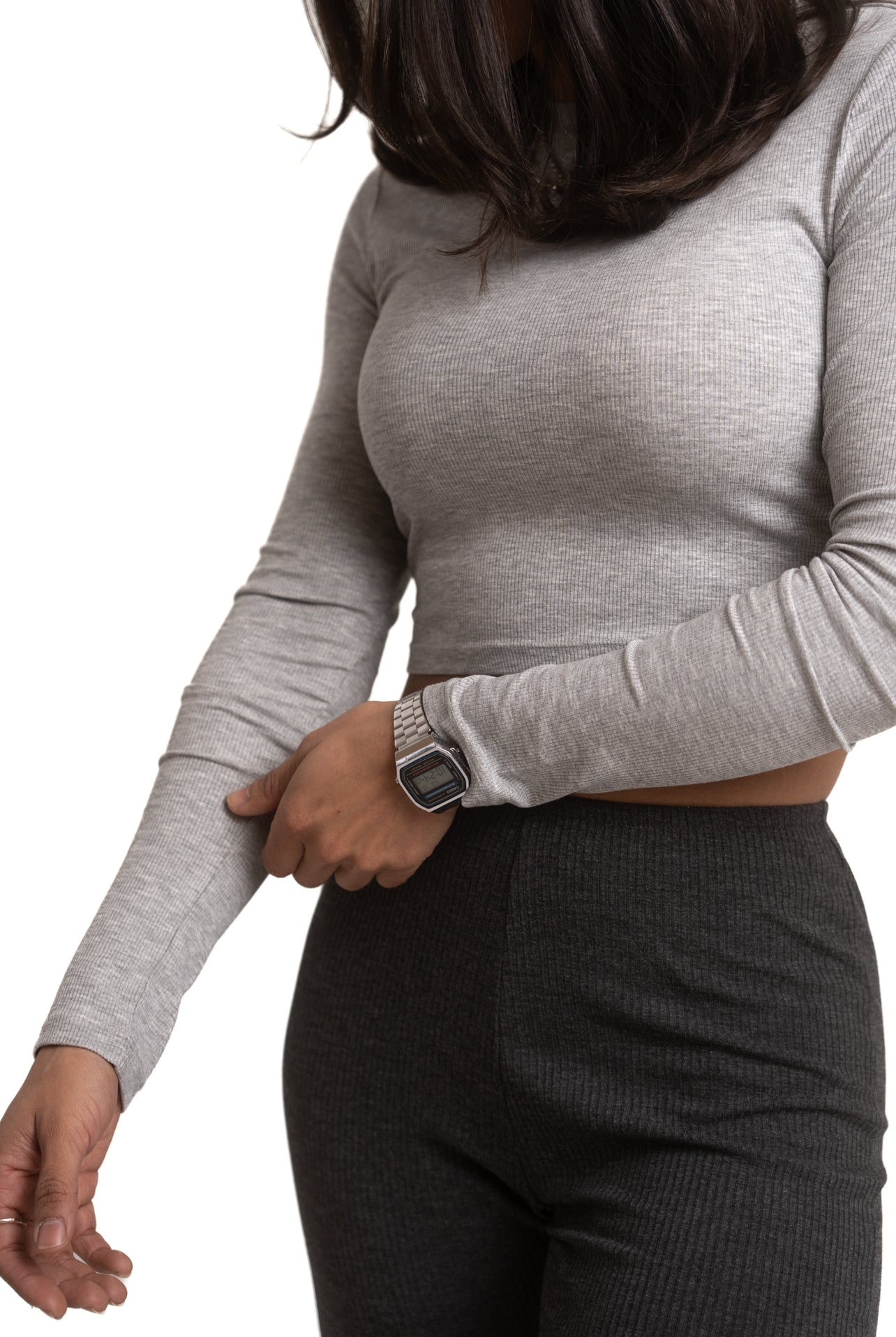 Crop Ribbed Long Sleeve Heather Grey
