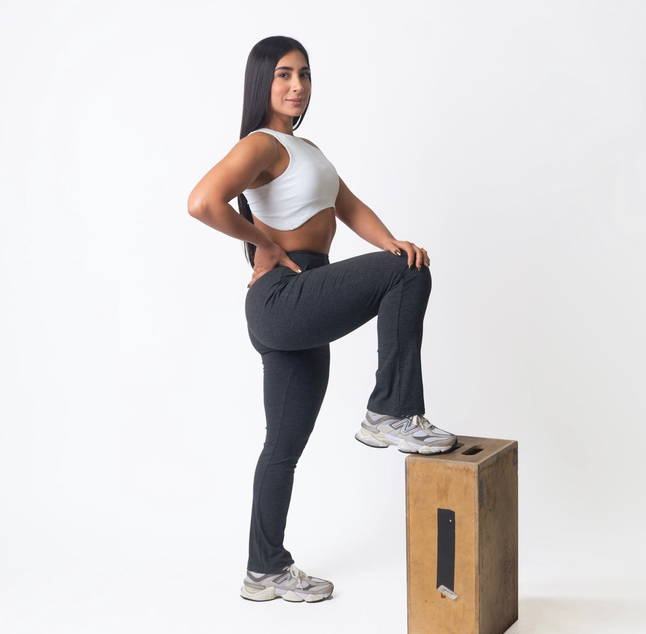 Ribbed Flare Pant Charcoal