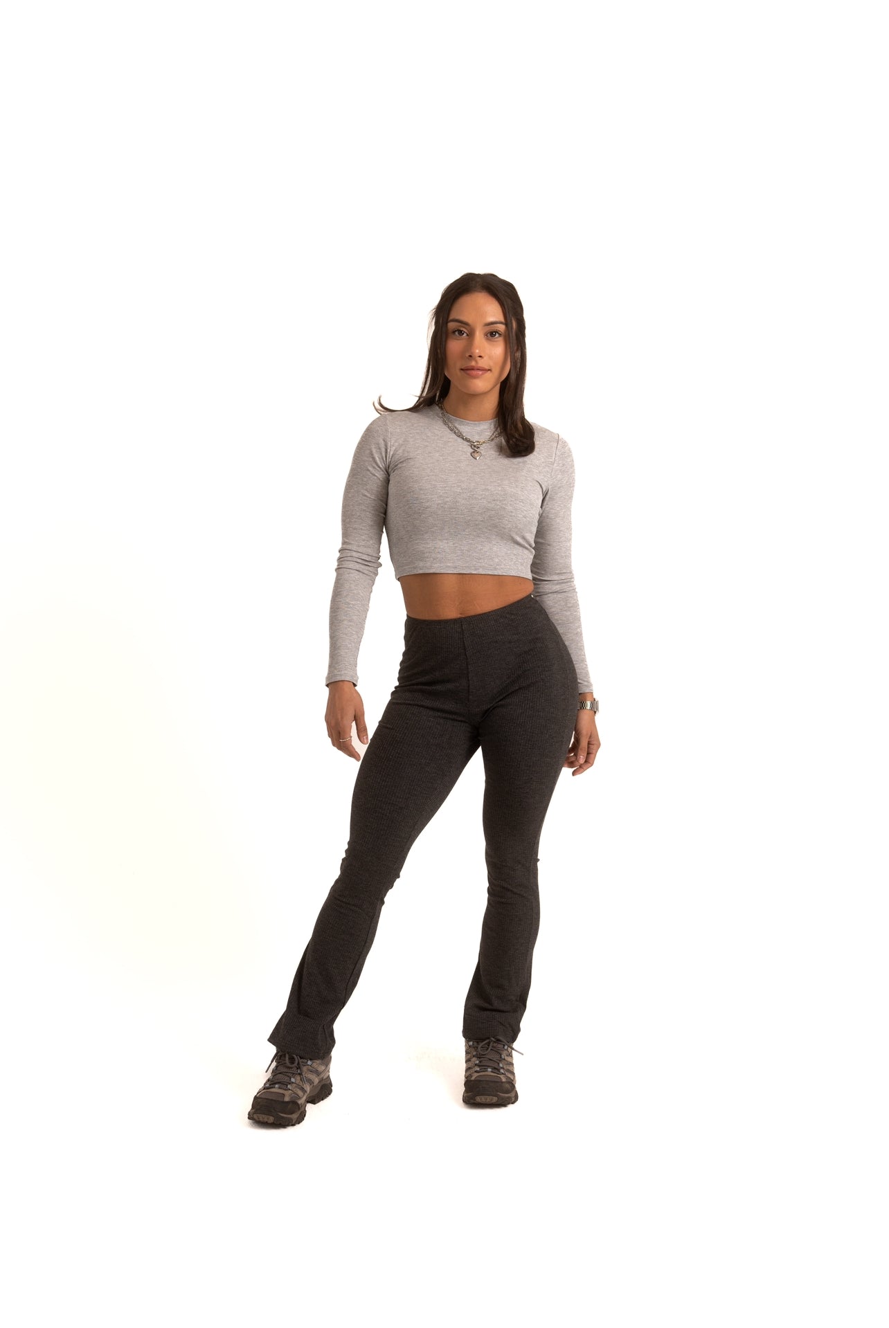 Crop Ribbed Long Sleeve Heather Grey