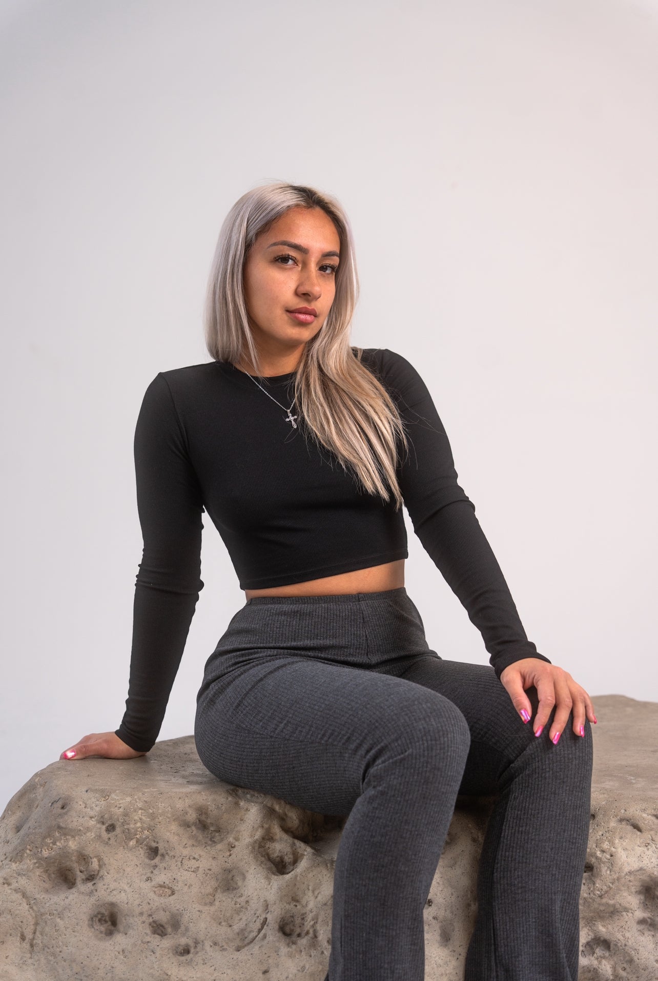 Crop Ribbed Long Sleeve Onyx