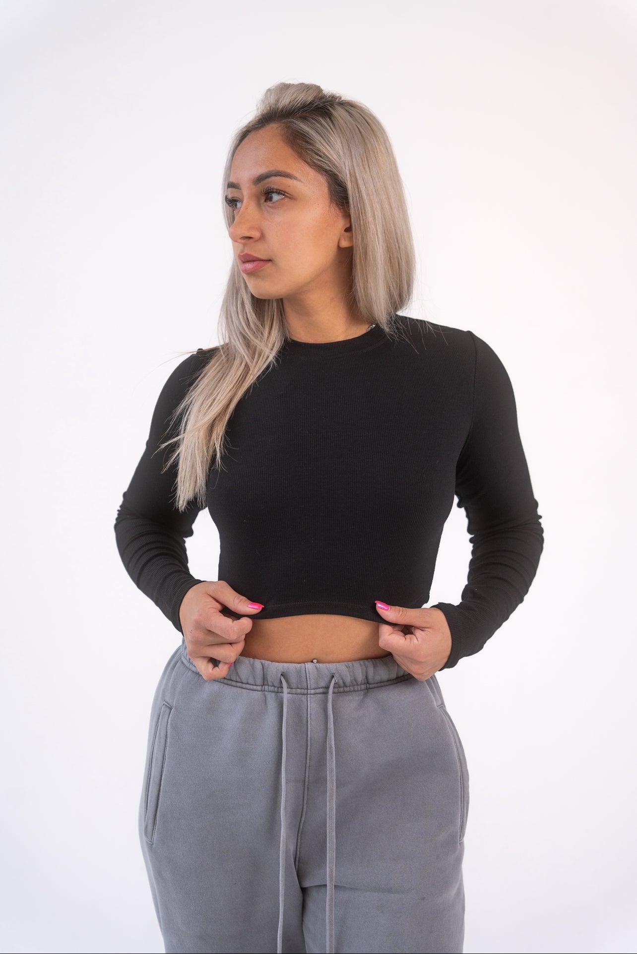 Crop Ribbed Long Sleeve Onyx