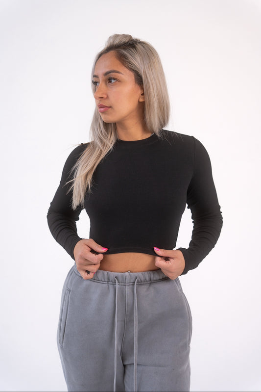 Crop Ribbed Long Sleeve Onyx