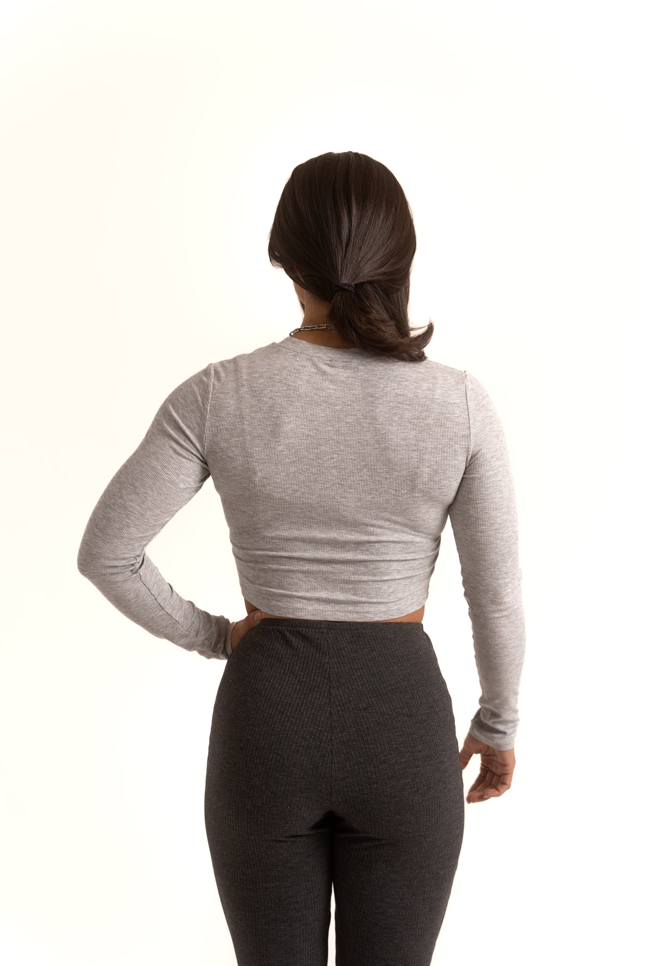 Crop Ribbed Long Sleeve Heather Grey